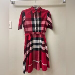 Burberry Kelsy Parade Red Check Cotton & Belted Dress